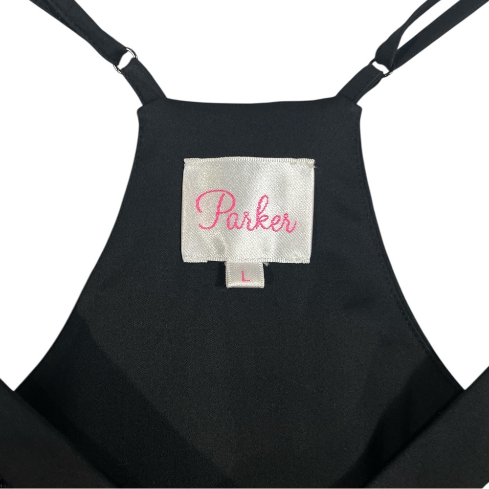 PARKER 'Whitfield'~ Black Mesh Insets Racerback Flare Versatile Dress Size Large - Picture 6 of 8